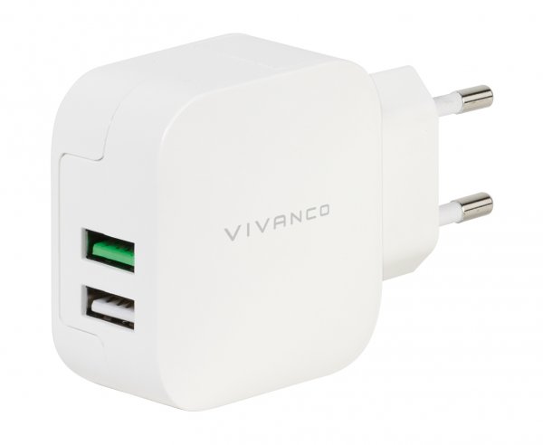 Vivanco Laturi 2xUSB-A 3.4A (2.4+1A) 18W Valkoinen