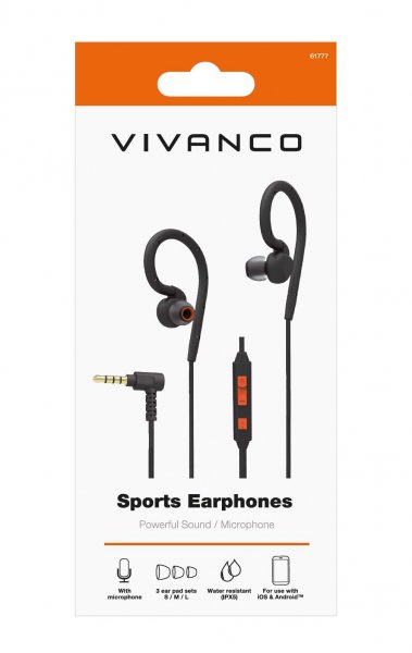 Vivanco Langalliset kuulokkeet Sports Earphones 3.5mm Musta