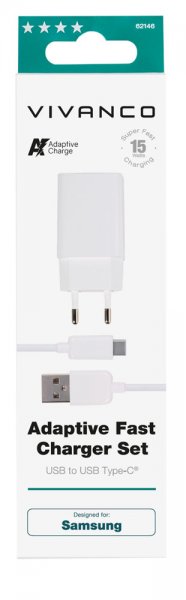 Vivanco Laturi kaapelilla Adaptive Fast Charger Set USB-C 15W 1m Valkoinen