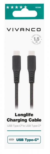 Vivanco Kaapeli Longlife Punottu USB-C/USB-C 1.5m Musta