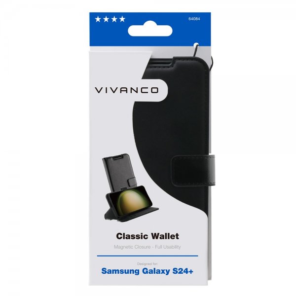 Vivanco Samsung Galaxy S24 Plus -kotelo, Classic Wallet, musta