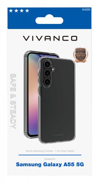 Vivanco Samsung Galaxy A55 suojakuori Safe & Steady, läpinäkyvä