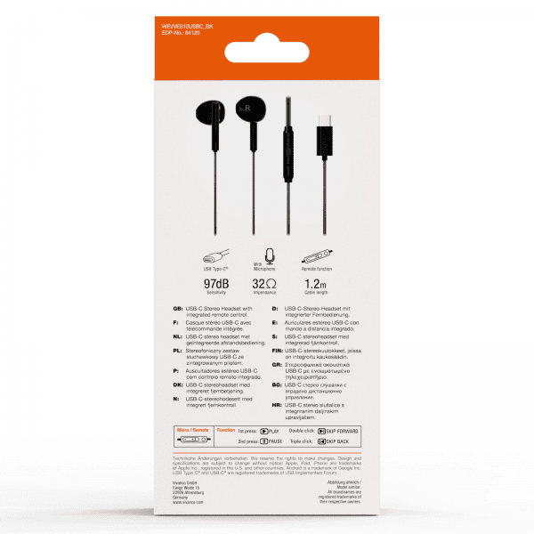 Vivanco Kuulokkeet Smart Pro USB-C In-Ear Headset Musta