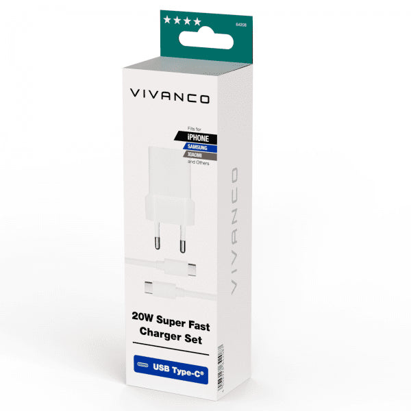 Vivanco Laturi USB-C-kaapelilla 20 W Supernopea laturisarja