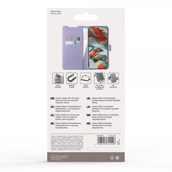Vivanco Google Pixel 9a -suojakotelo, Classic Wallet, laventeli