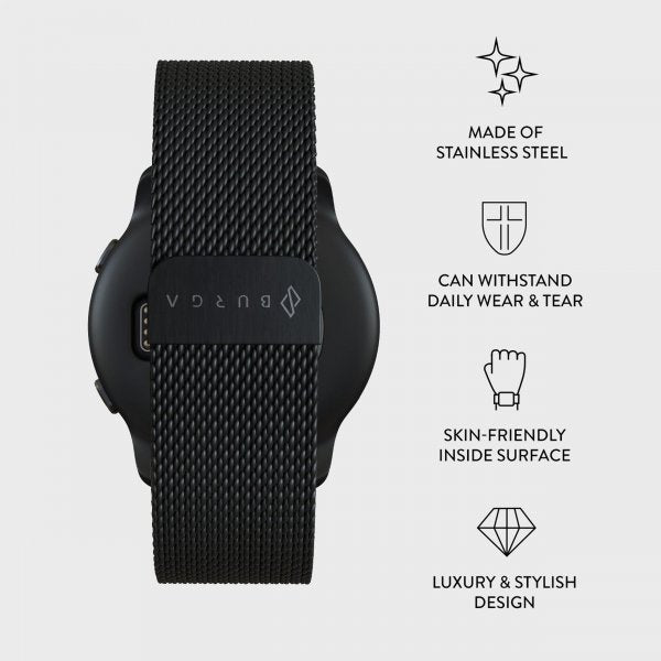 Burga Samsung Galaxy Watch 22mm Ranneke Metalliverkko Musta