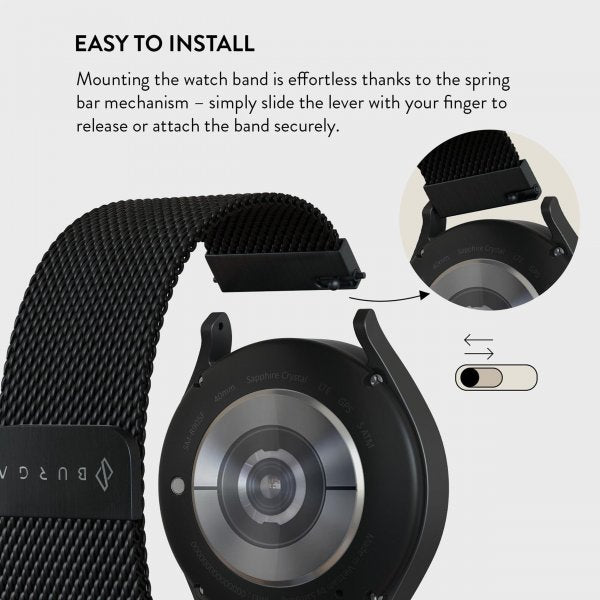 Burga Samsung Galaxy Watch 20mm Ranneke Metal Mesh Musta