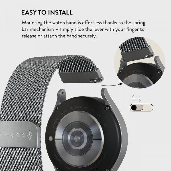 Burga Samsung Galaxy Watch 20mm Ranneke Metalliverkko Hopea