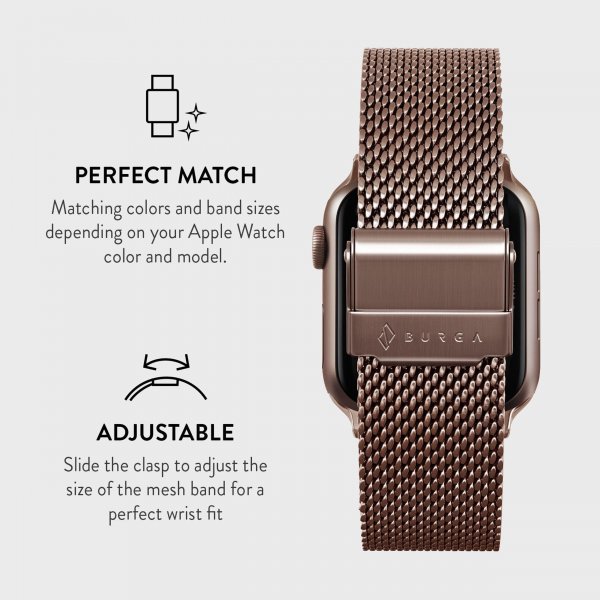 Burga Apple Watch 44/45/46mm/Ultra 49mm ranneke, Mesh Elegance, ruusukulta