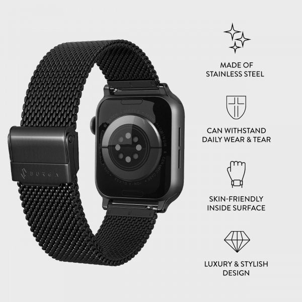 Burga Apple Watch 44/45/46mm/Ultra 49mm ranneke Mesh Elegance Musta