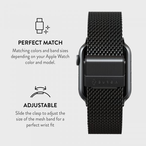 Burga Apple Watch 38/40/41/42mm ranneke Mesh Elegance Musta