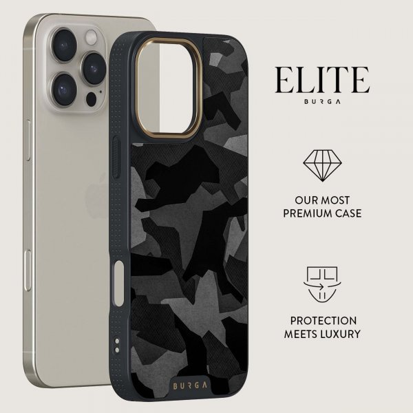 Burga iPhone 16 Pro Max Elite Dark MagSafe Night Black Camo -suojakuori