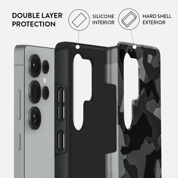 Burga Samsung Galaxy S25 -suojakuori, Tough Night Black Camo