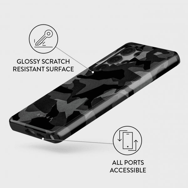 Burga Samsung Galaxy S25 -suojakuori, Tough Night Black Camo