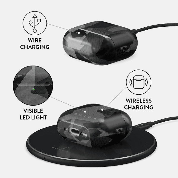 Burgan AirPods 4 -kuori, Night Black Camo -muotoilu