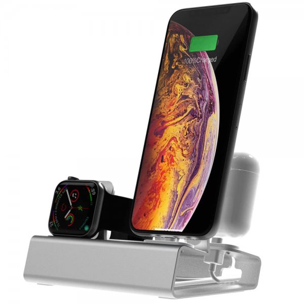 3-in-1 pidike iPhonelle, Apple Watchille ja AirPodeille, hopea