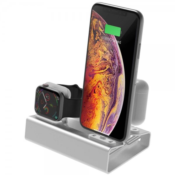 3-in-1 pidike iPhonelle, Apple Watchille ja AirPodeille, hopea
