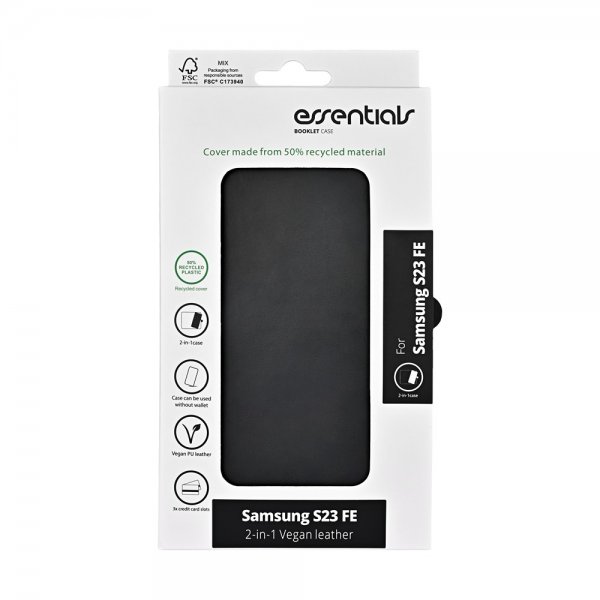 Essentials Samsung Galaxy S23 FE -suojakotelo 2-in-1 keinonahkaa, musta