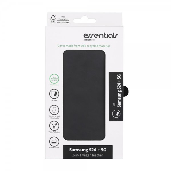 Essentials Samsung Galaxy S24 Plus -kotelo 2-in-1 vegaaninen nahka musta