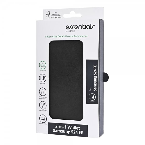 Essentials Samsung Galaxy S24 FE Kotelo 2-in-1 Vegaaninahka Musta