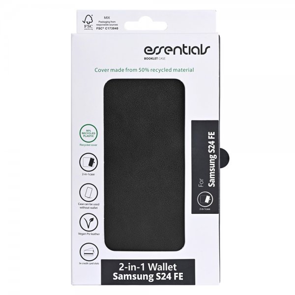 Essentials Samsung Galaxy S24 FE Kotelo 2-in-1 Vegaaninahka Musta