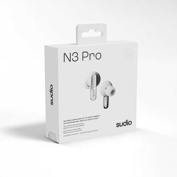 Sudio N3 Pro ANC langattomat kuulokkeet, Chrome White