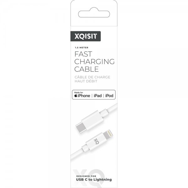 Xqisit USB-C–Lightning-kaapeli, 1,5 m, valkoinen