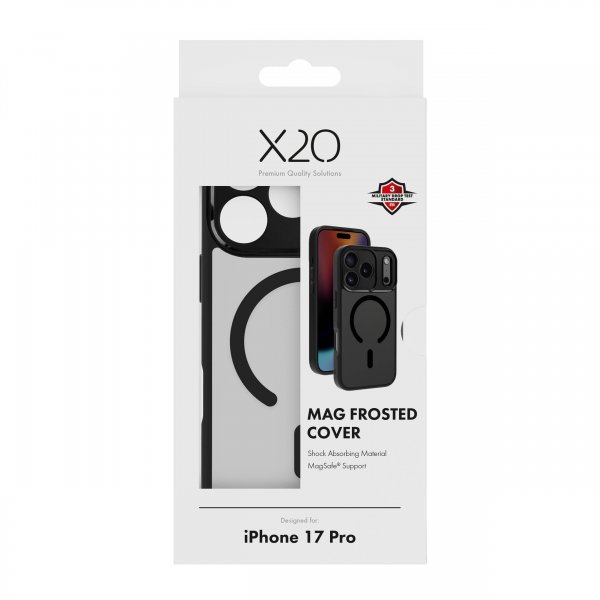 X2O iPhone 17 Pro -kuori, Mag Frosted, musta