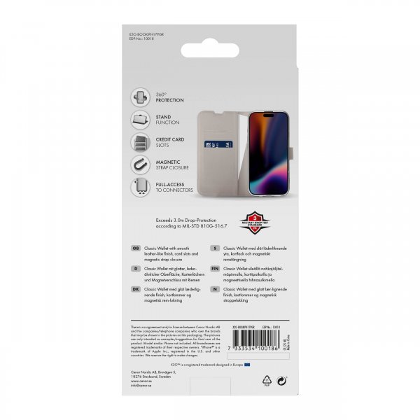 X2O iPhone 17 Pro Kotelo Classic Wallet Greige