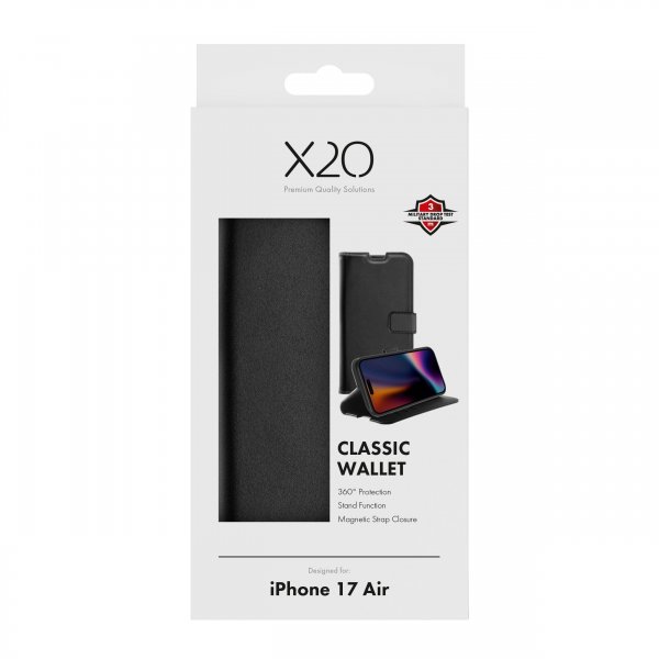 X2O iPhone Air -suojakuori Classic Wallet, musta