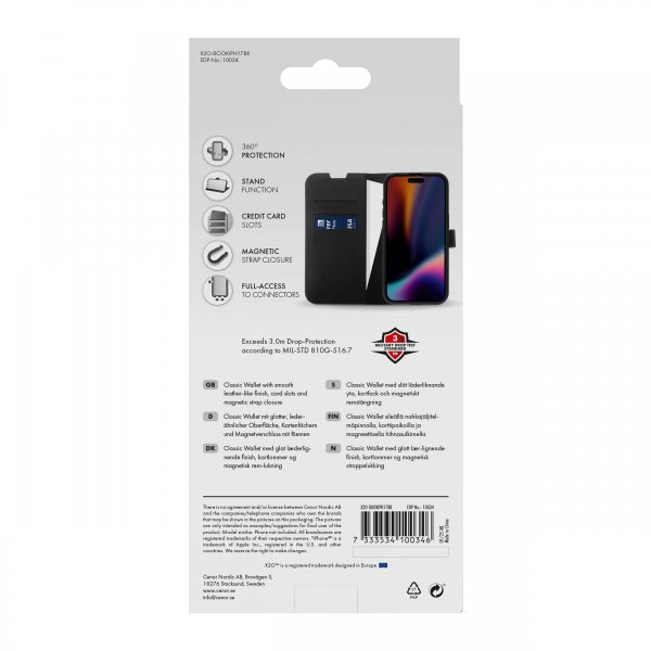 X2O iPhone 17 Classic Wallet -kotelo, musta