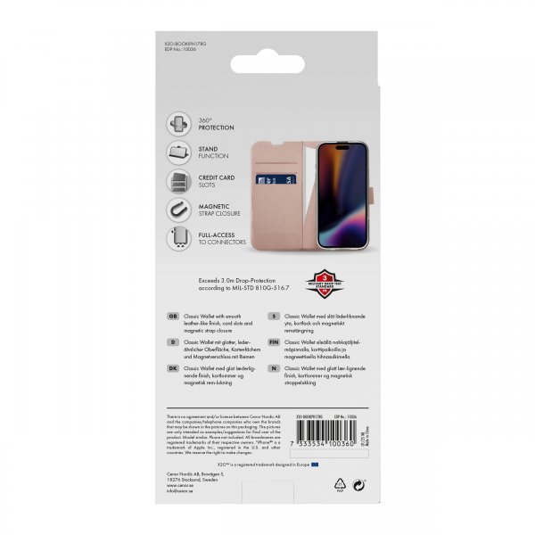 X2O iPhone 17 Classic Wallet -suojakotelo, ruusukulta