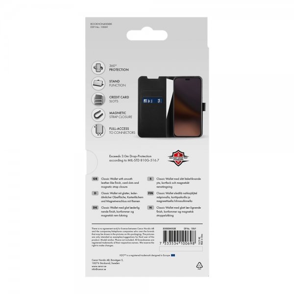 X2O Honor 400 Lite -kotelo, Classic Wallet, musta