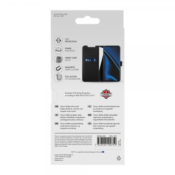X2O Samsung Galaxy A36/Galaxy A56 Kotelo Classic Lompakko Musta