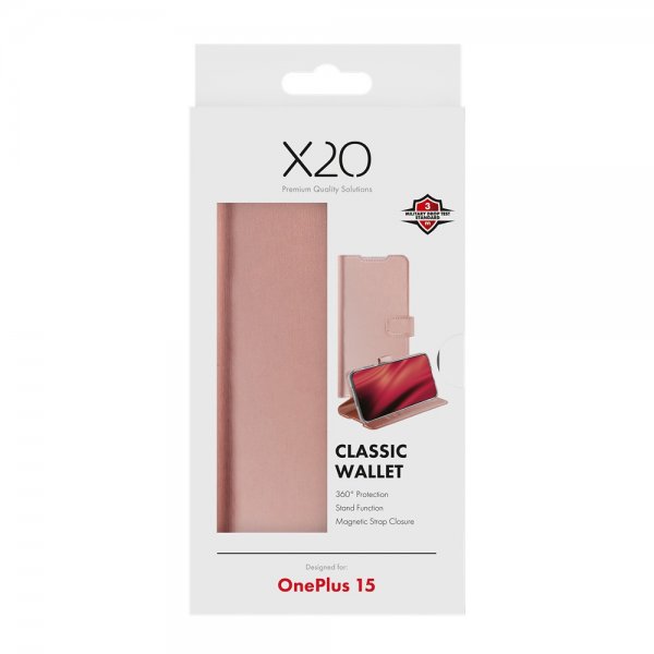 X2O OnePlus 15 Kotelo Classic Lompakko Ruusukulta