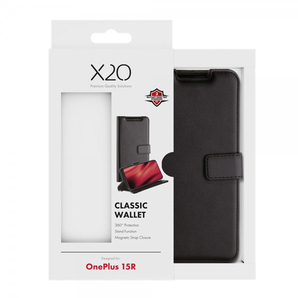 X2O OnePlus 15R Kotelo Classic Wallet Musta