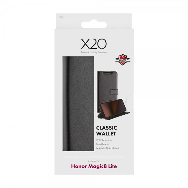 X2O Honor Magic 8 Lite Fodral Classic Wallet Musta