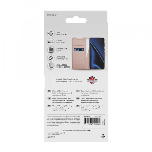 X2O Samsung Galaxy A57 -lompakkokotelo, Classic Wallet, ruusukulta