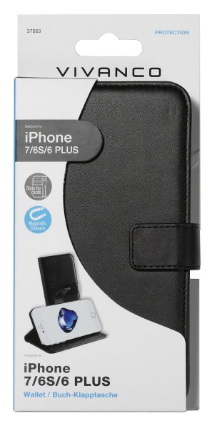 Vivanco iPhone 6/6S Plus/iPhone 7 Plus/iPhone 8 Plus -kotelo Classic Wallet, musta