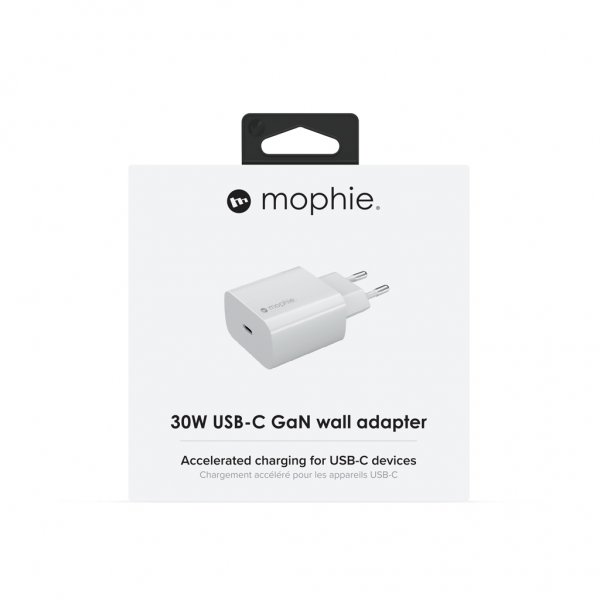 Mophie 30 W USB-C GaN -seinälaturi, valkoinen
