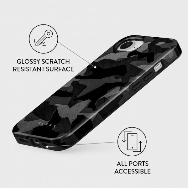Burga iPhone 16e/iPhone 17e Suojakuori Tough Night Black Camo