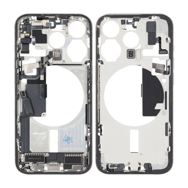 Keskikehys pikkutarvikkeineen iPhone 15 Prolle - Valkoinen titaani OEM