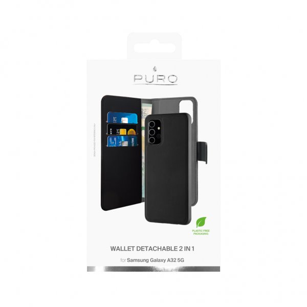 Puro Samsung Galaxy A32 5G Lompakkokotelo irrotettava 2-in-1 musta