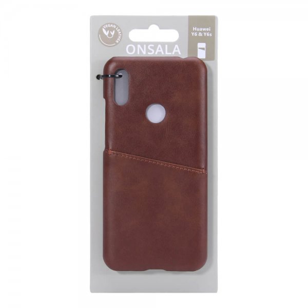 Onsala Huawei Y6 2019 Kuori, jossa korttipaikka, ruskea