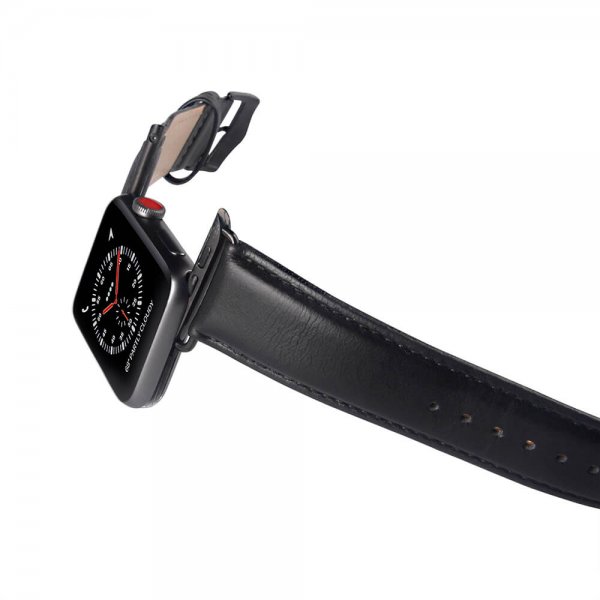 Buffalo Apple Watch 38/40/41/42mm ranneke aitoa nahkaa, musta