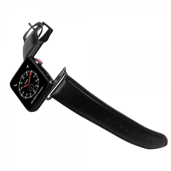 Buffalo Apple Watch 38/40/41/42mm ranneke aitoa nahkaa, musta