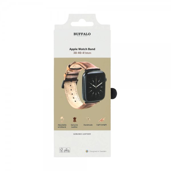 Buffalo Apple Watch 38/40/41/42mm ranneke aitoa nahkaa, ruskea