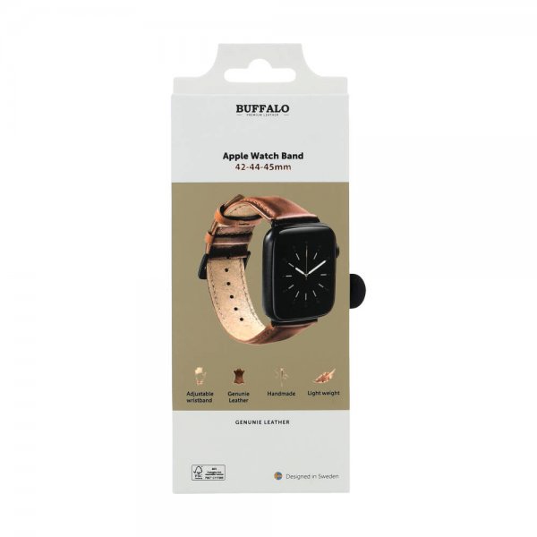 Buffalo Apple Watch 44/45/46mm/Apple Watch Ultra Ranneke Aidosta Nahasta, Ruskea
