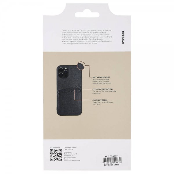 Buffalo iPhone 12/iPhone 12 Pro Suojakuori Korttipaikoilla Musta