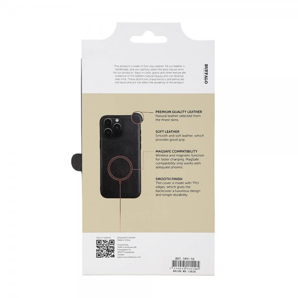 Buffalo iPhone 15 Pro Max -kotelo, aitoa nahkaa, MagSeries, musta
